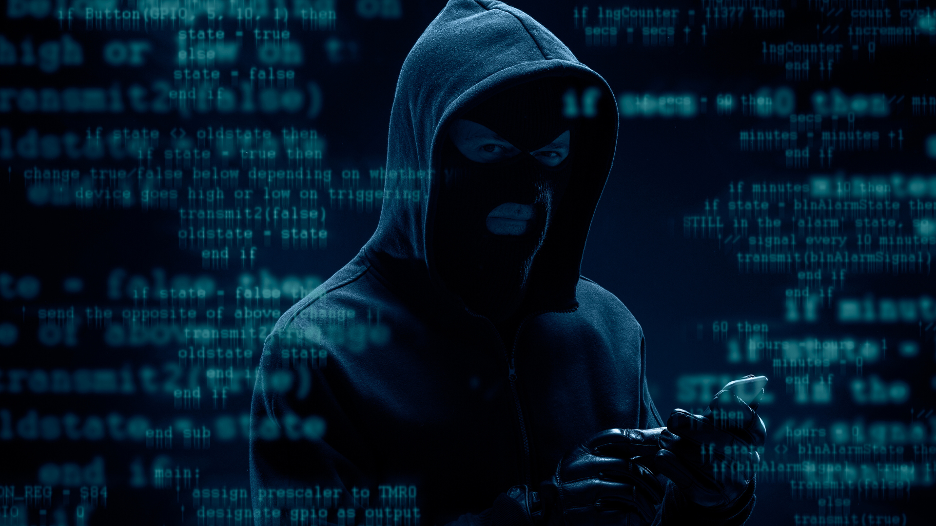 computer hacker with coding