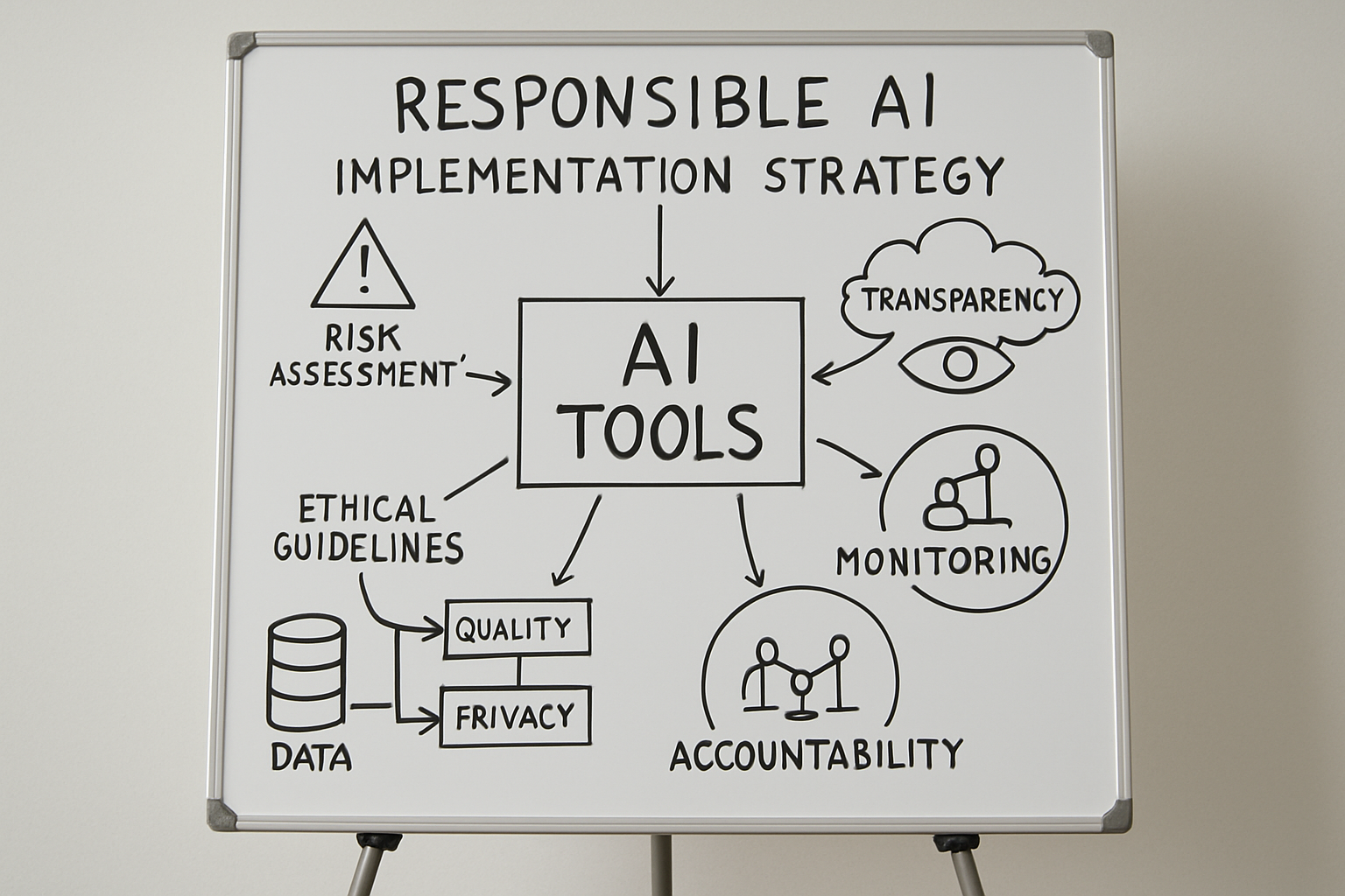 white board with implementation of AI