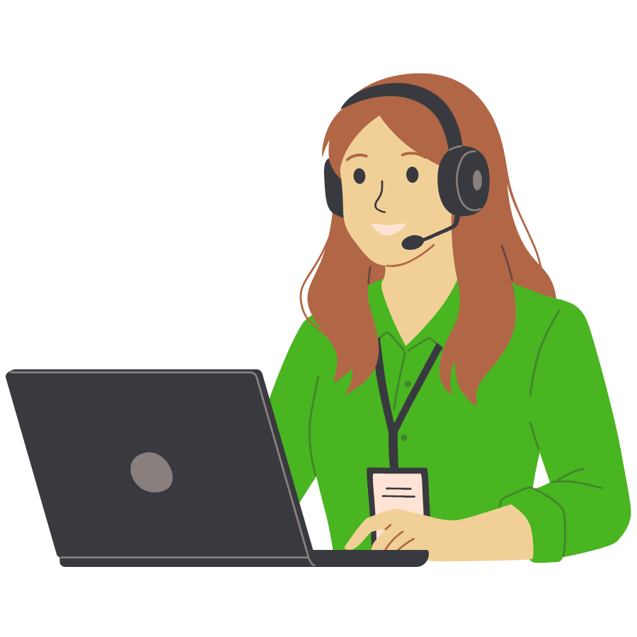Woman with a green shirt doing IT helpdesk work