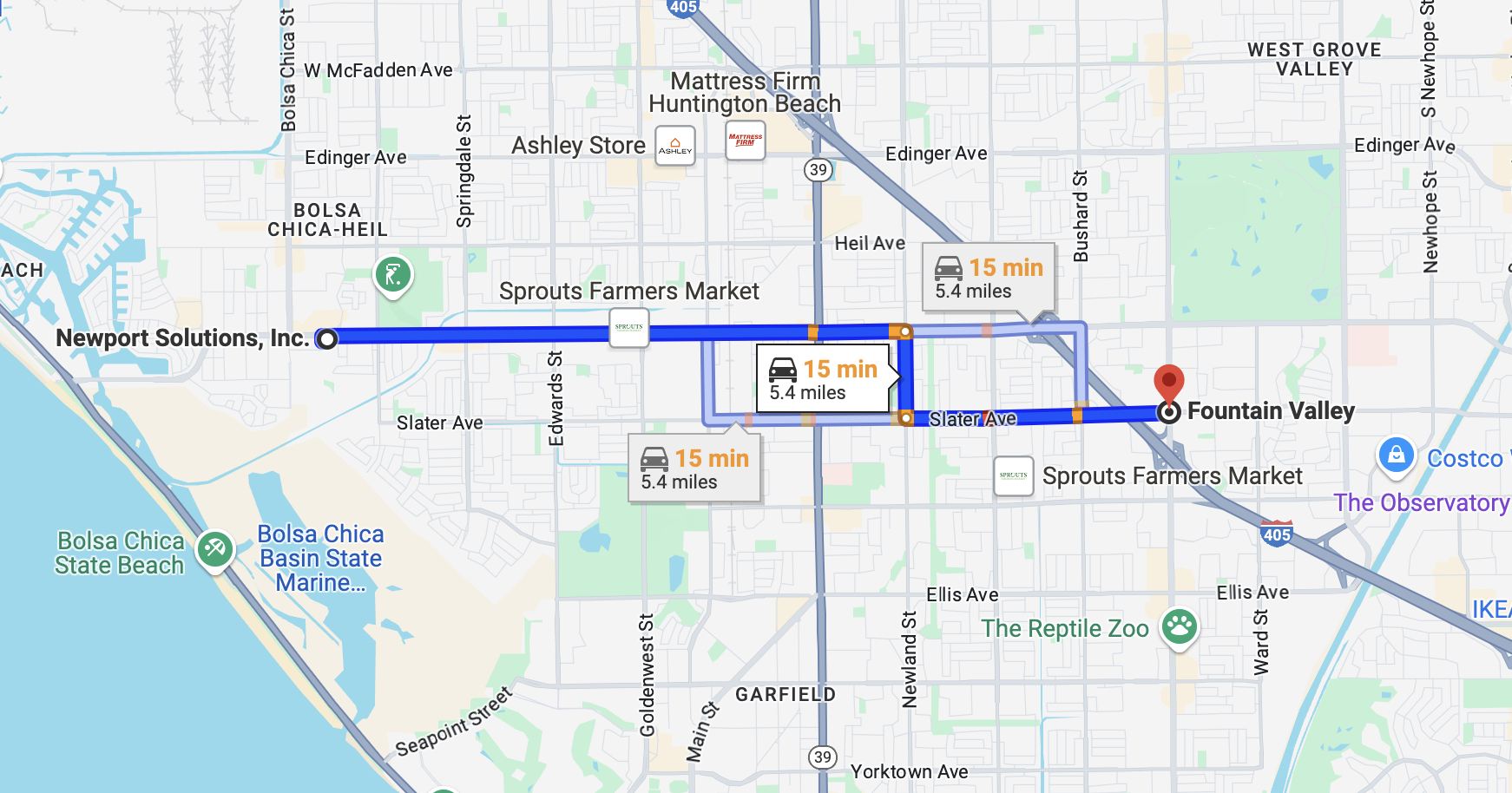 Newport Solutions to Fountain Valley map