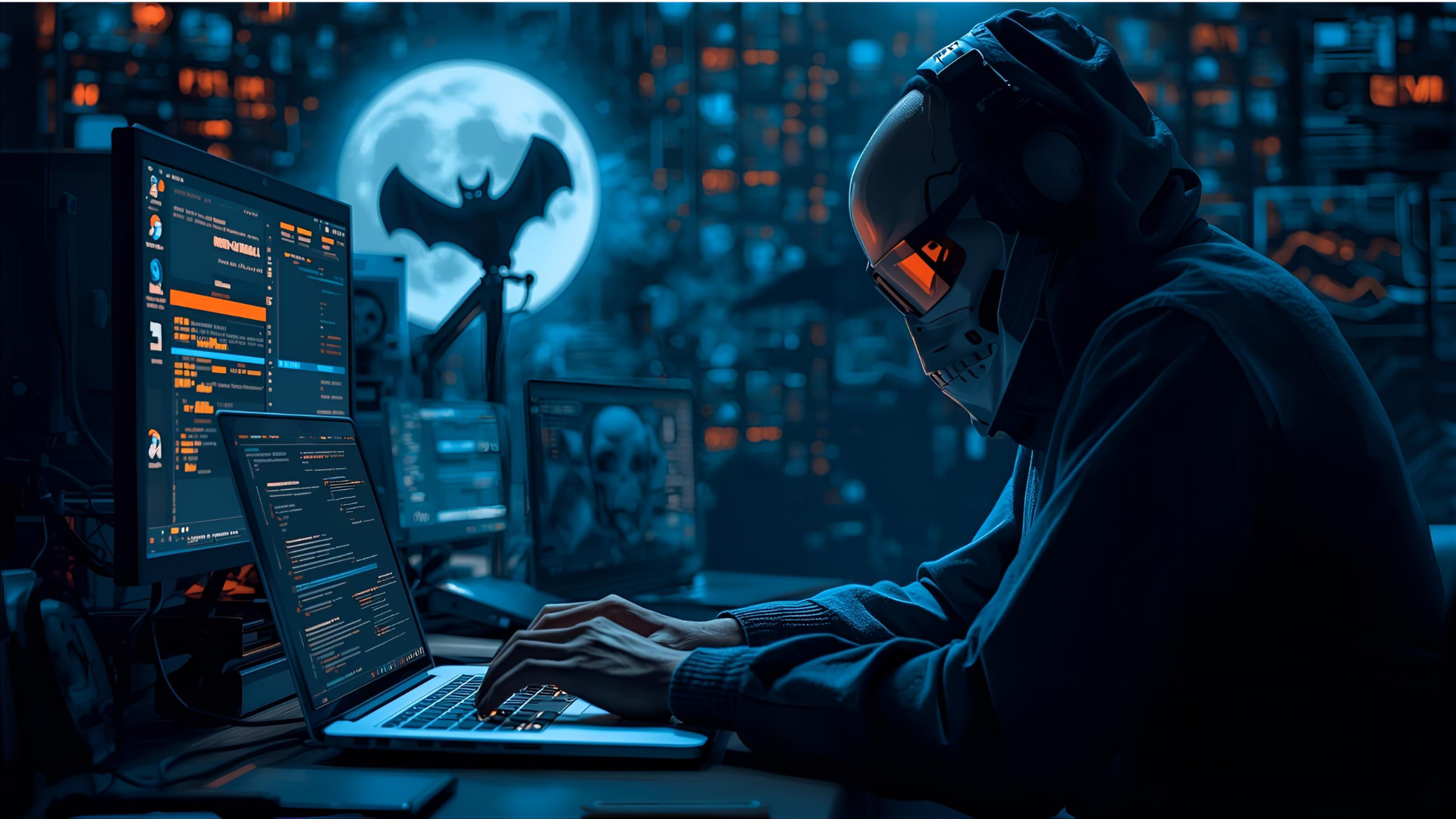 halloween toned picture of a cyber hacker