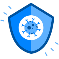 a blue shield with a cyber bug