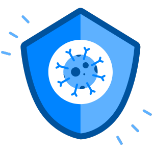 a blue shield with a cyber bug
