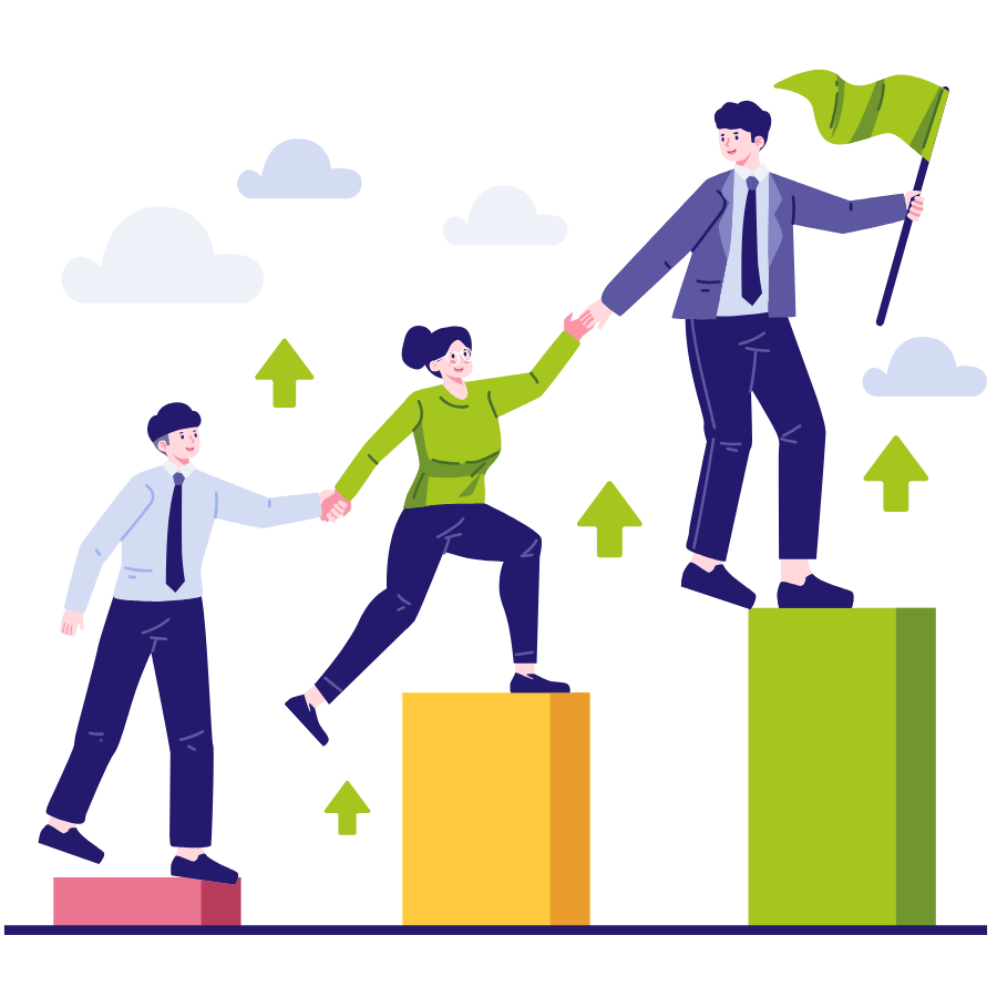 3 business professionals climbing ascending blocks