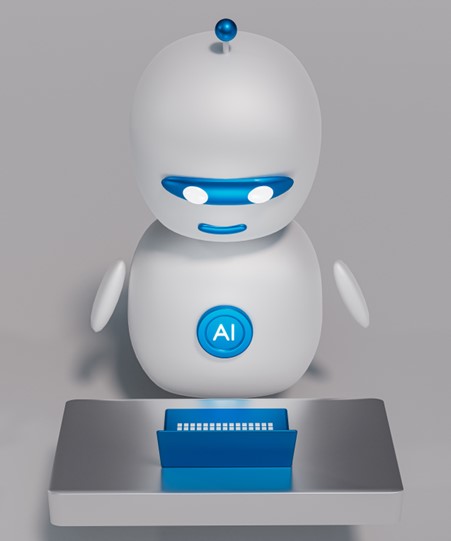 robot looking at laptop