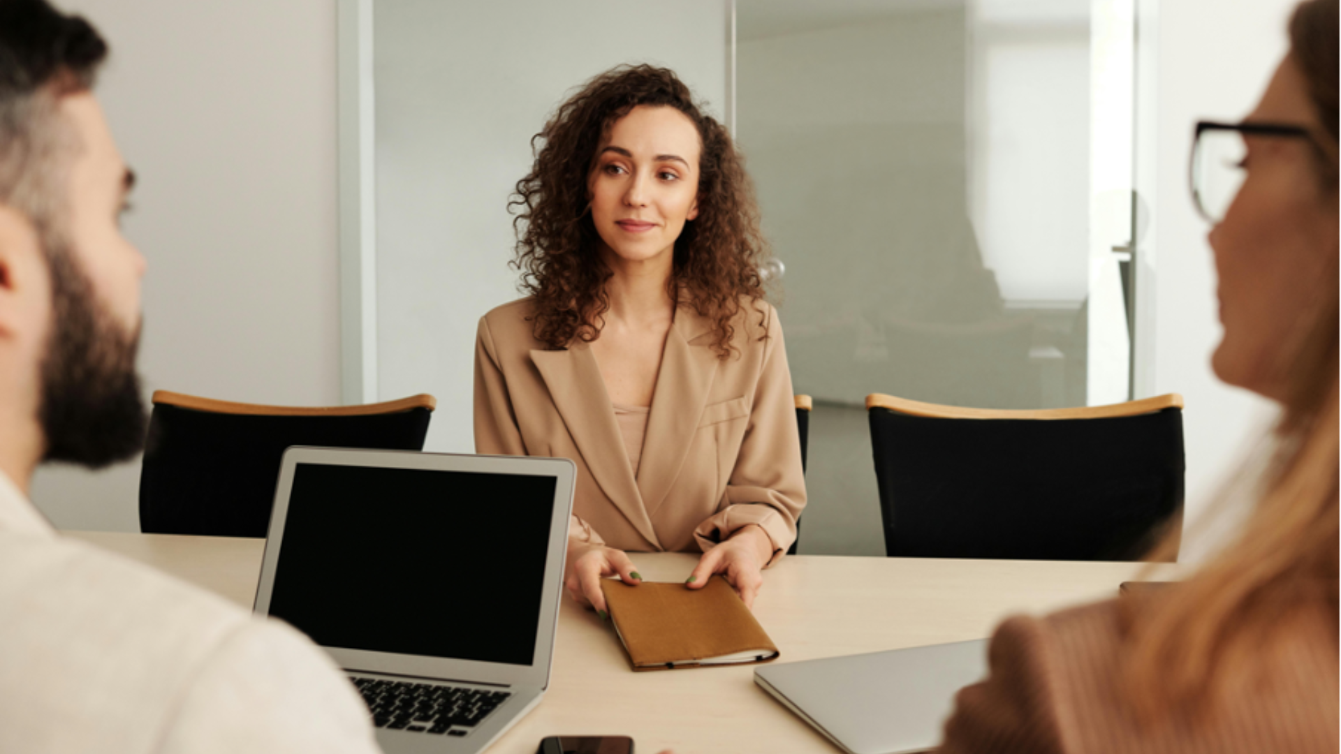 woman in office being hired