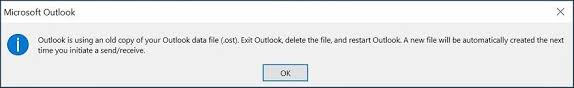 Outlook is using an old copy of your Outlook data file (.ost). Exit